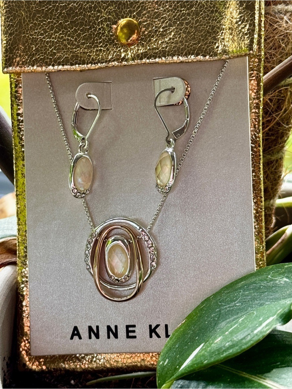 Anne Klein Silver-Tone Necklace and Earring Set with Iridescent Stones